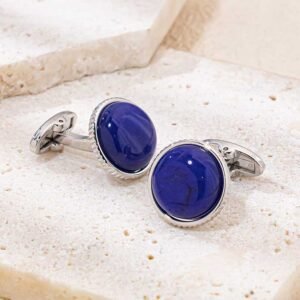 silver lapis lazuli round cufflinks